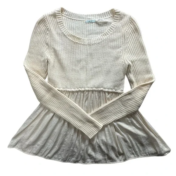 Kimchi Blue Urban Outfitters Babydoll Knit Sweater Womens S Cream Pleated Peplum - Picture 2 of 7